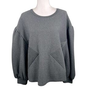 Express Charcoal Gray Quilted Crewneck Oversized Long Sleeve Sweater Top Size M